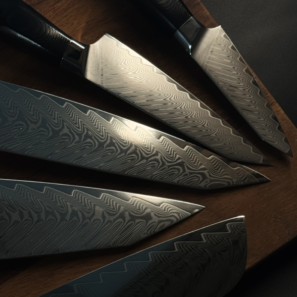 Textured Damascus Steel Blades from Henzel Kitchen Knife Collection