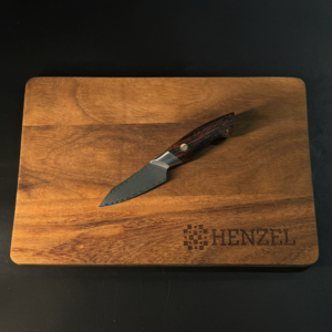 Paring Kitchen Knife from Henzel Damascus Steel Kitchen Set on Wooden Cutting Board