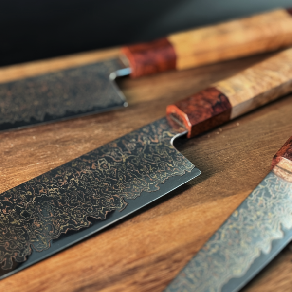 Professional Damascus Steel Kitchen Knife Set Henzel | Golden Mirage