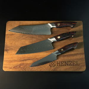 Damascus Steel Kitchen Knives: Chef, Santoku, Utility 3-piece Knife Set