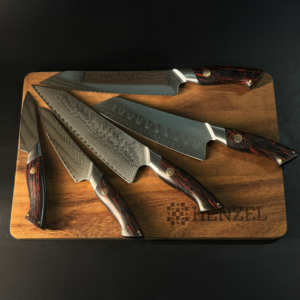 Henzel Damascus Steel Kitchen Knife Set: Chef, Santoku, Utility, Paring, Bread Knives